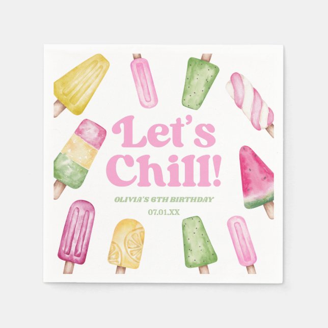 Serviette En Papier Fête d'anniversaire Chill Pink Retro Popsicle (Devant)