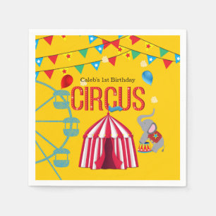 Serviette En Papier Fête d'anniversaire cirque jaune colorée amusante