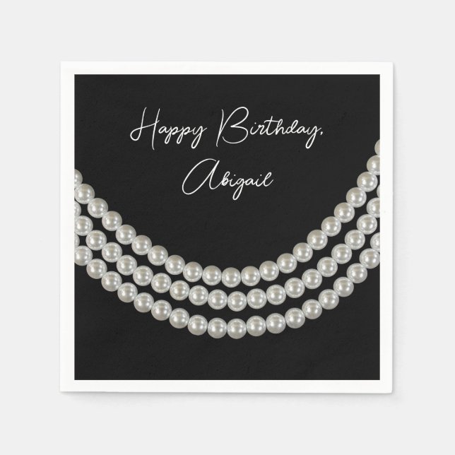 Serviette En Papier Fête d'anniversaire Collier de perles blanches sur (Devant)