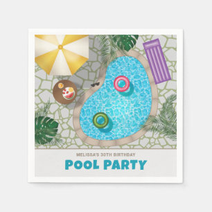 Serviette En Papier Fête d'anniversaire colorée au bord d'une piscine