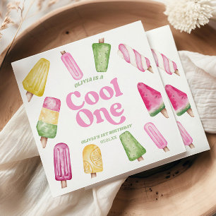 Serviette En Papier Fête d'anniversaire Cool One Pink Retro Popsicle 1