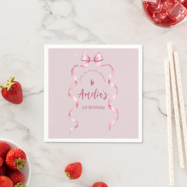 Serviette En Papier Fête d'anniversaire Coquette Ruban Rose  (En situation)