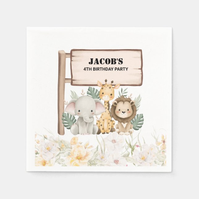 Serviette En Papier Fête d'anniversaire d'animal de Fleur Sauvage (Devant)