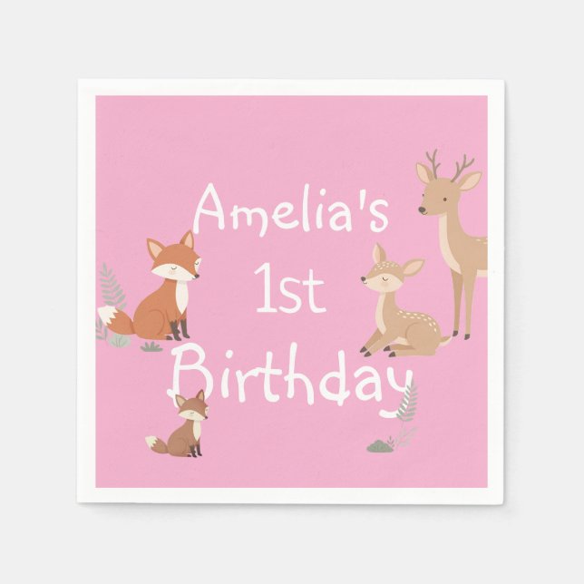 Serviette En Papier  Fête d'anniversaire d'animaux de la forêt  (Devant)