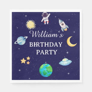 Serviette En Papier Fête d'anniversaire dans l'espace à l'aquarelle