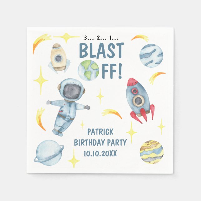 Serviette En Papier Fête d'anniversaire d'astronaute dans l'espace  (Devant)