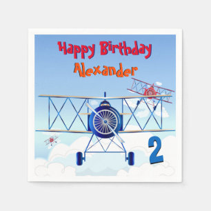 Serviette En Papier Fête d'anniversaire d'aviateur d'avion vintage