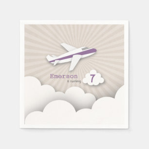 Serviette En Papier Fête d'anniversaire d'avion - pourpre