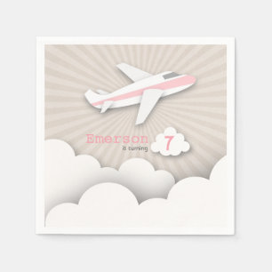 Serviette En Papier Fête d'anniversaire d'avion - rose