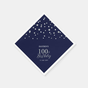 Serviette En Papier Fête d'anniversaire de 100 ans Argent Moderne et B