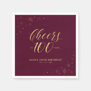 Serviette En Papier Fête d'anniversaire de 100 ans Gold & Burgundy Mod