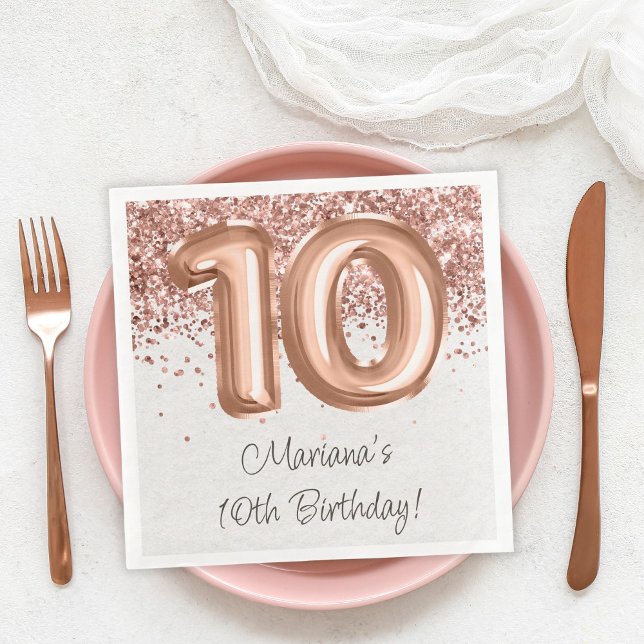 Serviette En Papier Fête d'anniversaire de 10 ans Rose Gold (Créateur téléchargé)