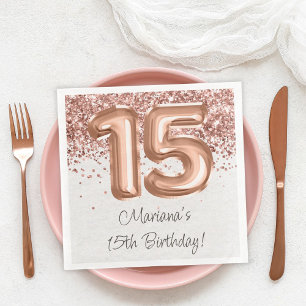 Serviette En Papier Fête d'anniversaire de 15 ans Rose Gold