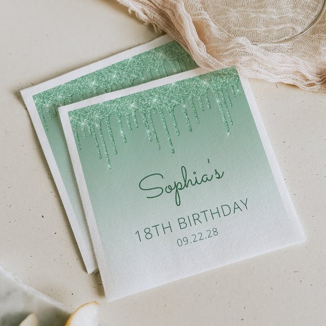 Serviette En Papier Fête d'anniversaire de 18 ans Chic Glitter Vert Dr (Créateur téléchargé)