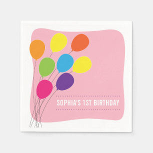 Serviette En Papier Fête d'anniversaire de 1 an pour filles Ballons Co