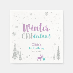 Serviette En Papier Fête d'anniversaire de 1 an Purple & Teal Winter O