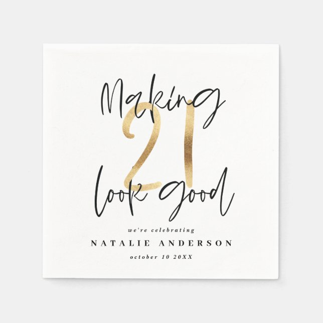 Serviette En Papier Fête d'anniversaire de 21 ans en or (Devant)