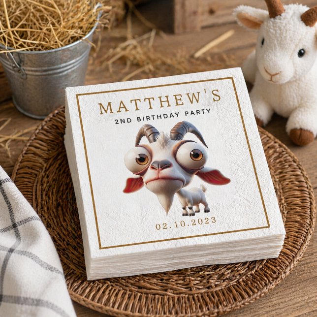 Serviette En Papier Fête d'anniversaire de 2 ans avec des animaux de f (Cute Goat Farm Animals 2nd Birthday Party Napkins)