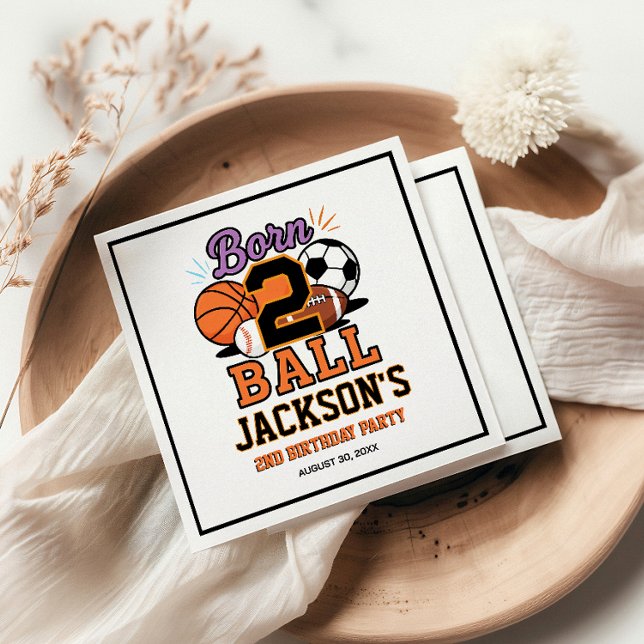 Serviette En Papier Fête d'anniversaire de 2 ans pour garçon sur le th (Born 2 Ball Sports-Themed Boy 2nd Birthday Party Napkins
)