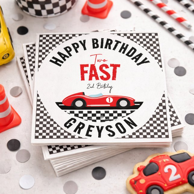 Serviette En Papier Fête d'anniversaire de 2 ans pour un garçon avec d (Two Fast Race Car Boy 2nd Birthday Party Napkins
)