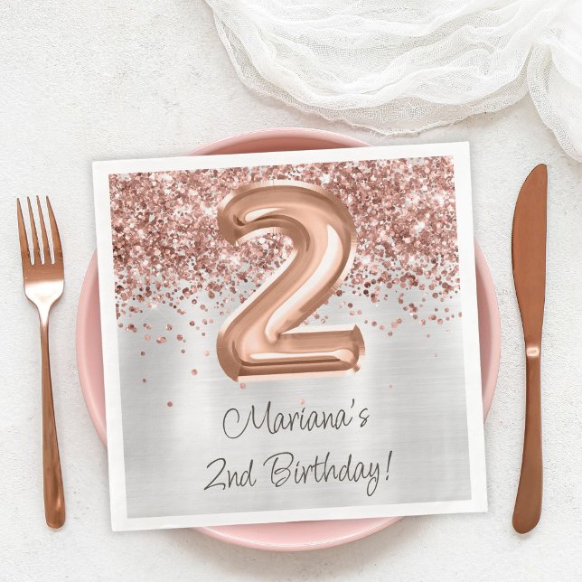Serviette En Papier Fête d'anniversaire de 2 ans Rose Gold Argent (Créateur téléchargé)
