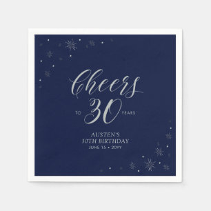 Serviette En Papier Fête d'anniversaire de 30 ans Argent et Bleu Marin