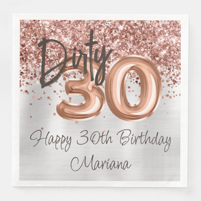 Serviette En Papier Fête d'anniversaire de 30 ans Rose Gold Argent (Devant)