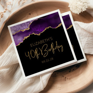 Serviette En Papier Fête d'anniversaire de 40 ans Chic Agate Geode Vio