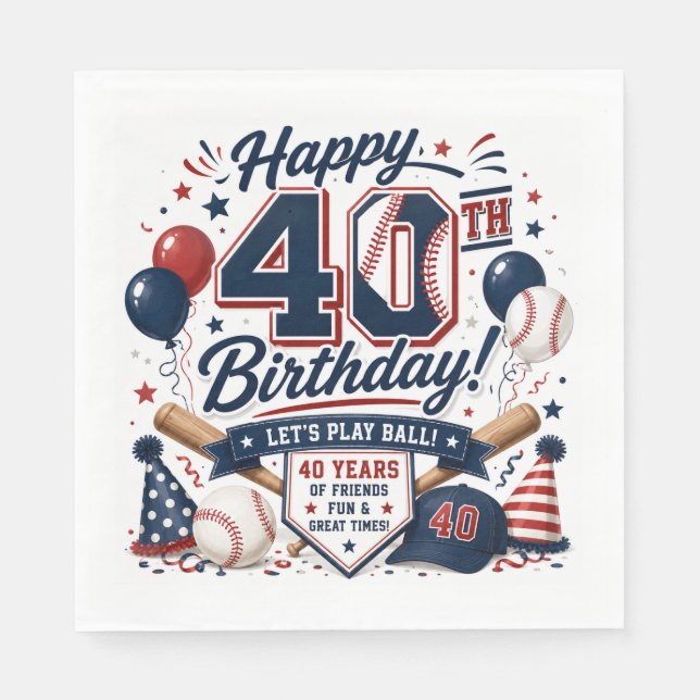 Serviette En Papier Fête d'anniversaire de 40 ans de baseball  (Devant)