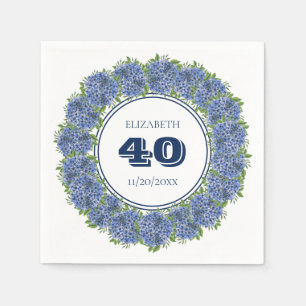 Serviette En Papier Fête d'anniversaire de 40 ans Élégante Hydrangea B