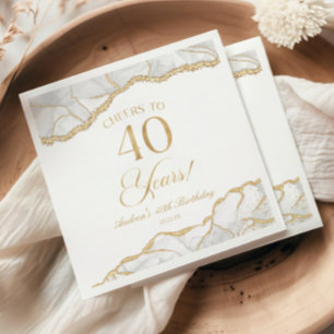 Serviette En Papier Fête d'anniversaire de 40 ans en agate or blanc él