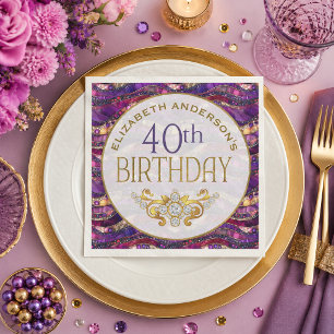 Serviette En Papier Fête d'anniversaire de 40 ans Strata Bijou Pourpre