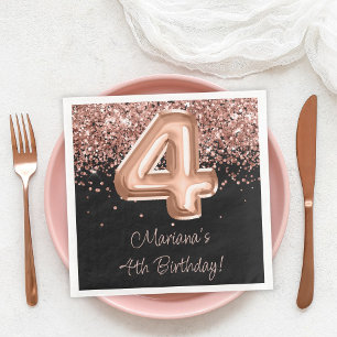 Serviette En Papier Fête d'anniversaire de 4 ans Rose Gold Black