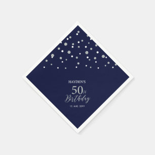Serviette En Papier Fête d'anniversaire de 50 ans Argent Moderne et Bl