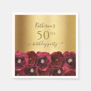 Serviette En Papier Fête d'anniversaire de 50 ans Chic Rose Rouge Flor