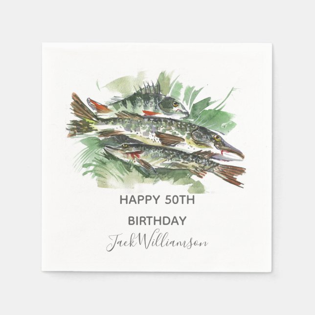 Serviette En Papier Fête d'anniversaire de 50 ans | Pêche à la pêche (Devant)