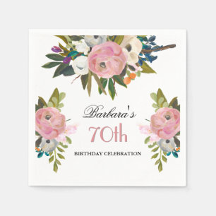 Serviette En Papier Fête d'anniversaire de 70 ans aux fleurs peintes à