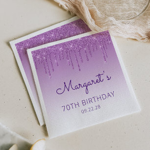 Serviette En Papier Fête d'anniversaire de 70 ans Fun Purple Glitter D