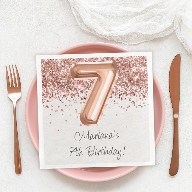 Serviette En Papier Fête d'anniversaire de 7 ans Rose Gold (Créateur téléchargé)