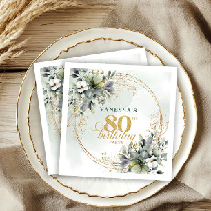 Serviette En Papier Fête d'anniversaire de 80 ans Boho Botanique Vert