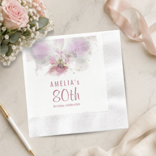 Serviette En Papier Fête d'anniversaire de 80 ans Orchidée Rose Fleur 