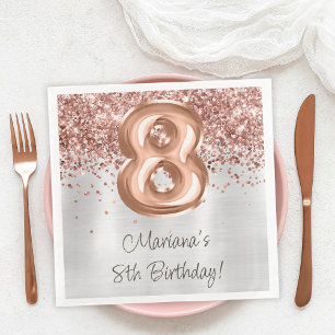 Serviette En Papier Fête d'anniversaire de 8 ans Rose Gold Argent