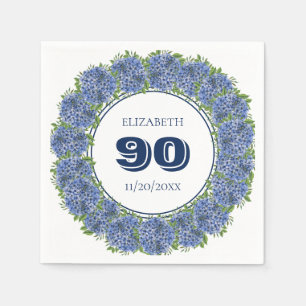Serviette En Papier Fête d'anniversaire de 90 ans aux Hortensias Bleus