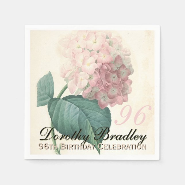 Serviette En Papier Fête d'anniversaire de 96 ans Hydrangea Botanique  (Devant)