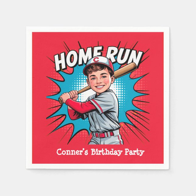 Serviette En Papier Fête d'anniversaire de baseball Garçon de Home Run (Devant)