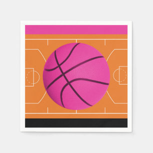 Serviette En Papier Fête d'anniversaire de basketball Noir Rose & Oran