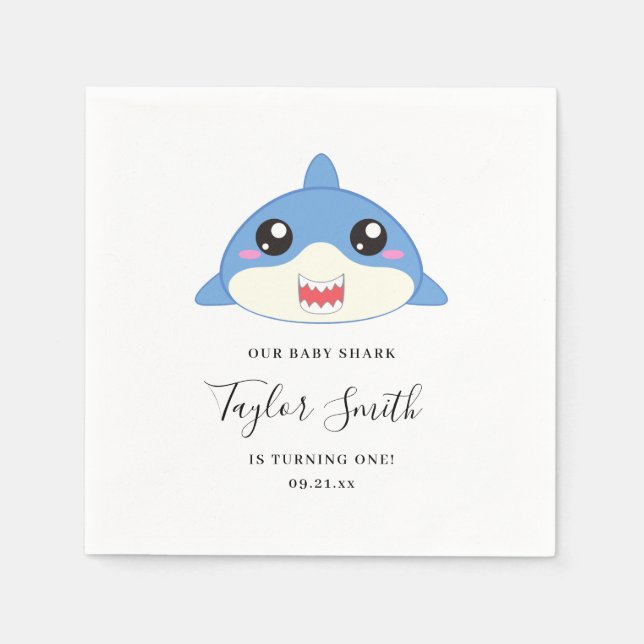 Serviette En Papier Fête d'anniversaire de bébé requin mignon  (Devant)