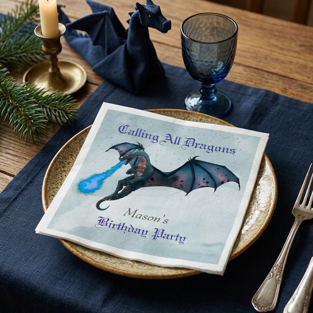 Serviette En Papier Fête d'anniversaire de Blue Dragon (Créateur téléchargé)