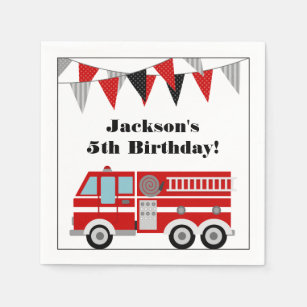 Serviette En Papier Fête d'anniversaire de camion de pompiers