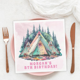 Serviette En Papier Fête d'anniversaire de camping rose avec soirée py
